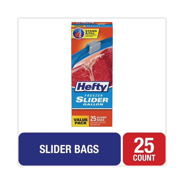 Hefty Slider Bags, 1 gal, 2.5 mil, 10.56" x 11", Clear, PK25 R82425